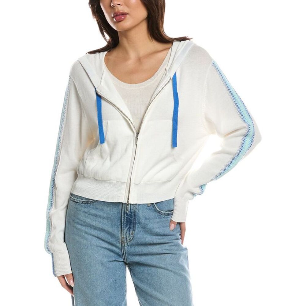 Wispr Womens  Geo Sleeve Cropped Hoodie, Ivory